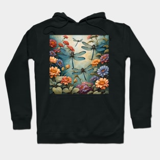 Jardin Bleu Dragonfly Flower Oasis Blue Garden Hoodie